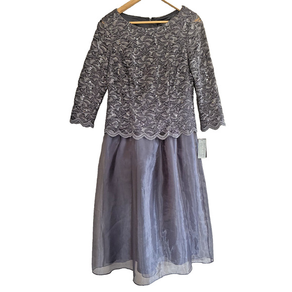 NWT Alex Evenings Dress Navy 10 Formal Lace Organza Mother of the Bride - Picture 1 of 12